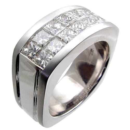 2 Row Invisible Set Princess Cut Diamond Mens Ring