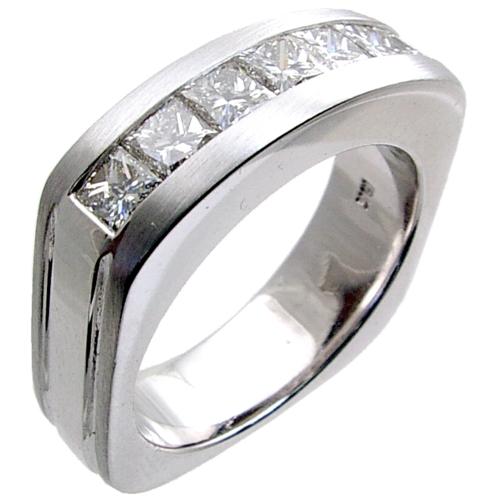 1 Row Invisible Set Princess Cut Mens Diamond Ring