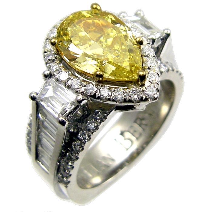 Micro Pave Set / BAG/TRAP Diamond Engagement Ring W. Pear Center