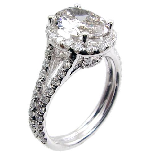 Split Shank, Pave Set, Oval Center Diamond Engagement Ring