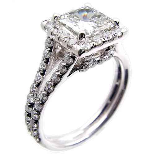 Split Shank-Pave Set - Square Cente rDiamond Engagement Ring