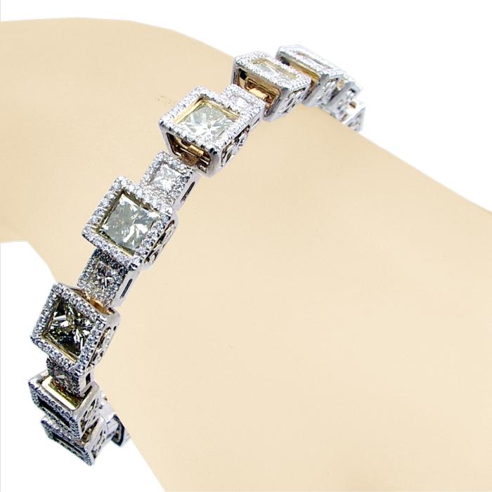 Pave Set Princess Cut Diamond tennis Bracelet