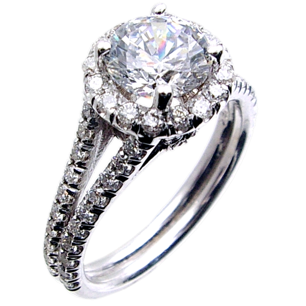 Pave Set RD Center Diamond Engagement Ring - Semi Mount