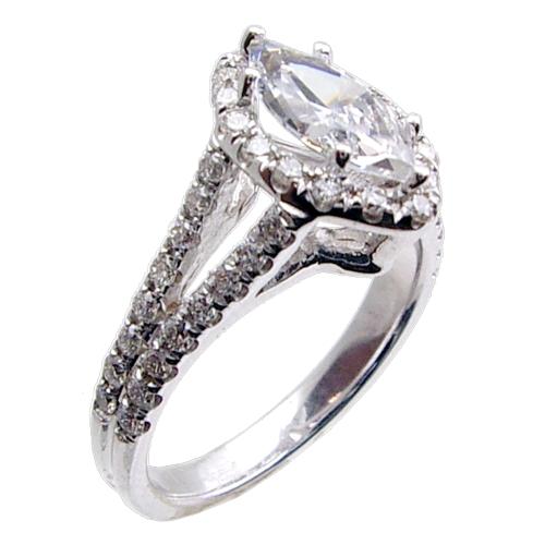 Pave Set, Marquise Center, Split Shank Engagement Ring