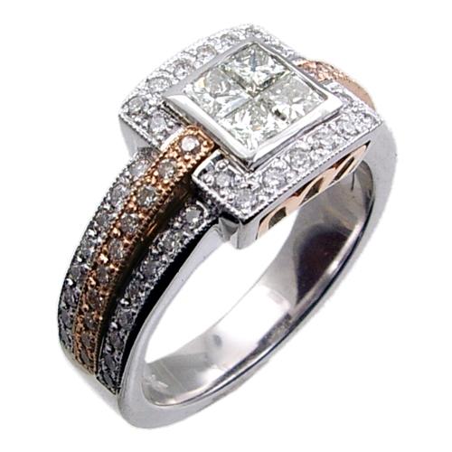 Invisible Set PC Cluster Center Diamond Engagement Ring
