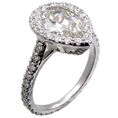 U-Pave Set Diamond Engagement Ring for Pear Shaped Center