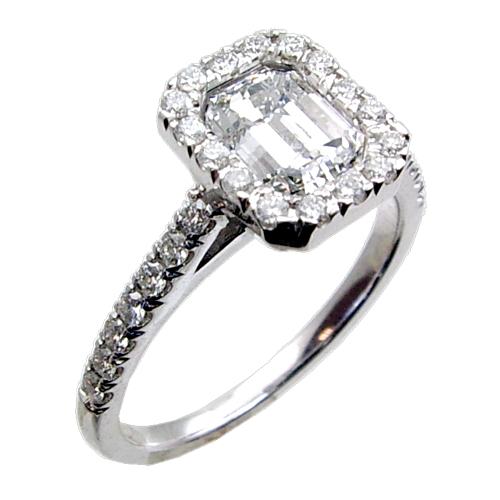 U-Pave Set Diamond Engagement Ring for Emerald Cut Center