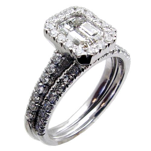 U-Pave Set Bridal Set for Emerald Cut Center