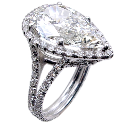 Split Shank, Pear Shaped Center, U pave Diamond Engagement Ring