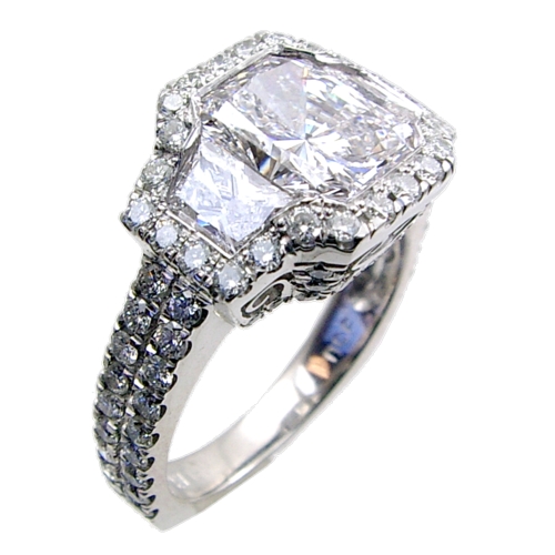 U-Pave Set Diamond Engagement Ring Semi Mount with Two TRAPs