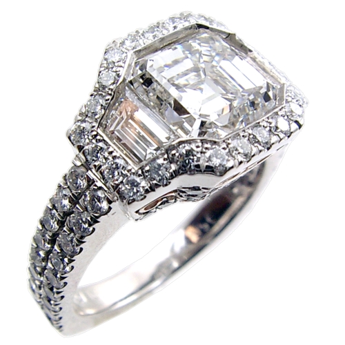 U-Pave Set Diamond Engagement Ring with Two TRAPs