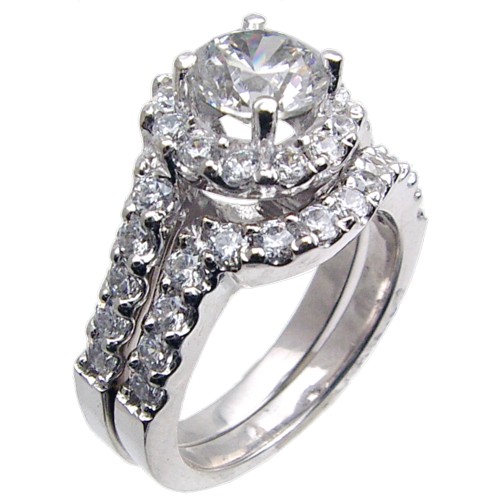 Swirled Diamond Engagement Ring Semi Mount and Matching Band