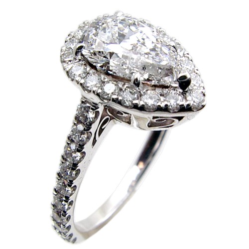 Pave Set Diamond Engagement Ring (Pear Center) Semi Mount