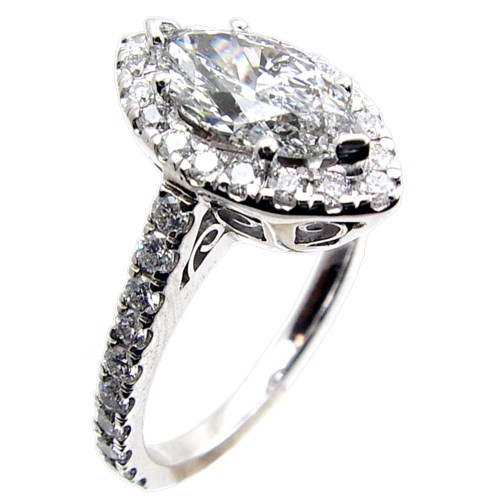 Pave Set Diamond Engagement Ring (MQ Center) Semi Mount