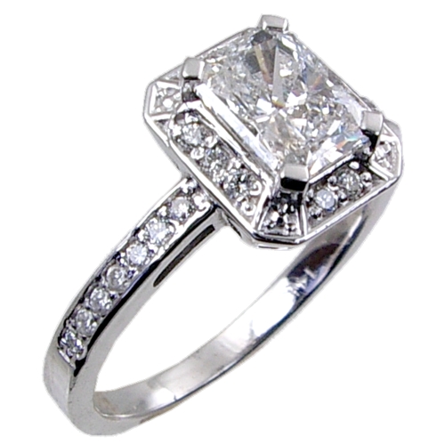 Pave Set Diamond Engagement Ring Semi Mount for 1 Ct Radiant