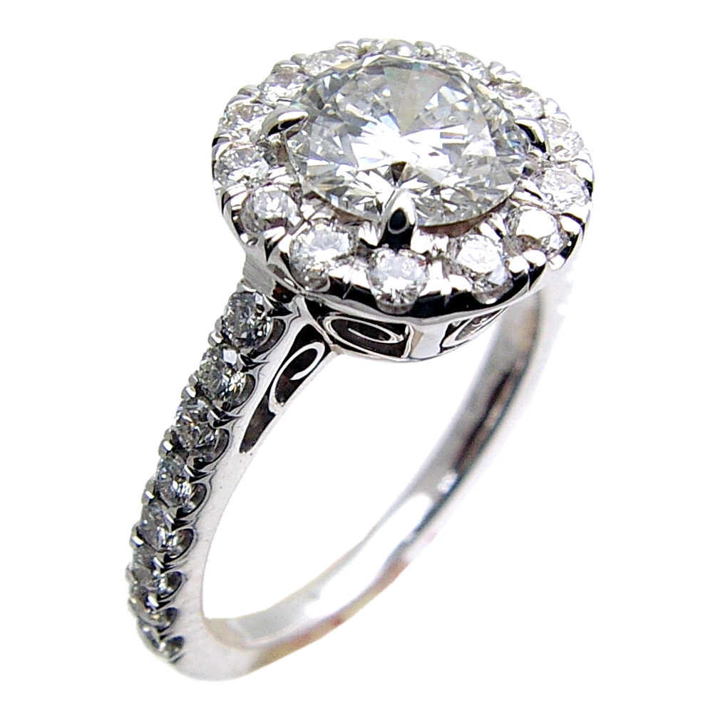 U-Pave Diamond Engagement Ring Semi Mount with Halo