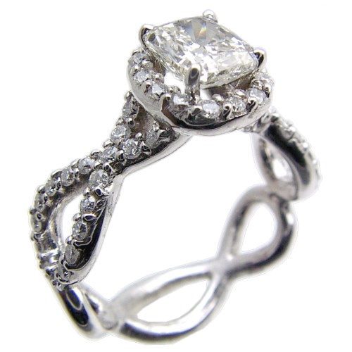 Pave Set Twisted Shank Engagement Ring