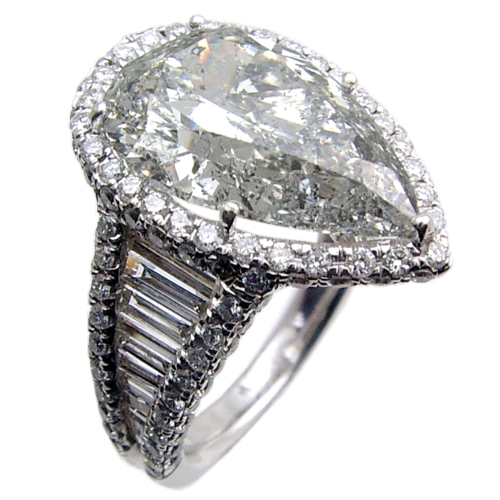 Long Baguette/Pave Set Diamond Engagement Ring Semi Mount for PS