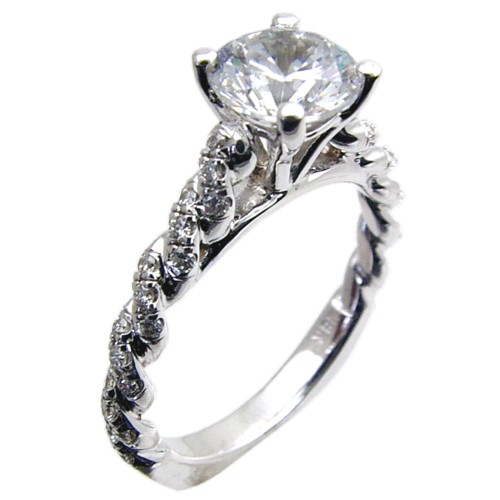 Hand Crafted, Twisted, Square Shank, Micro Pave Diamond Engageme