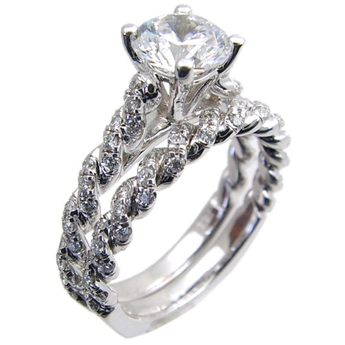 Hand Crafted, Twisted, Square Shank, Micro Pave Diamond Bridal S