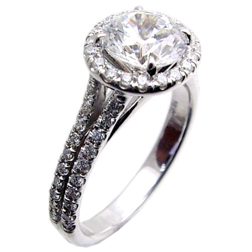 Hand Crafted Micro Pave Split Shank Diamond Engagment Ring Semi