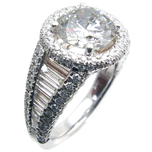 Baguette set diamond Engagement Ring Semi Mount