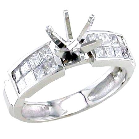 Two Rows Invisible Set Princess Cut Engagement Ring Semi Mount
