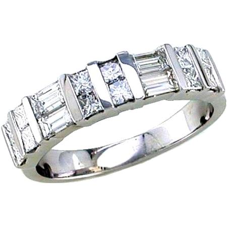 Two Row Channel Set Princess Cut, Baguette Diamond Wedding Ring