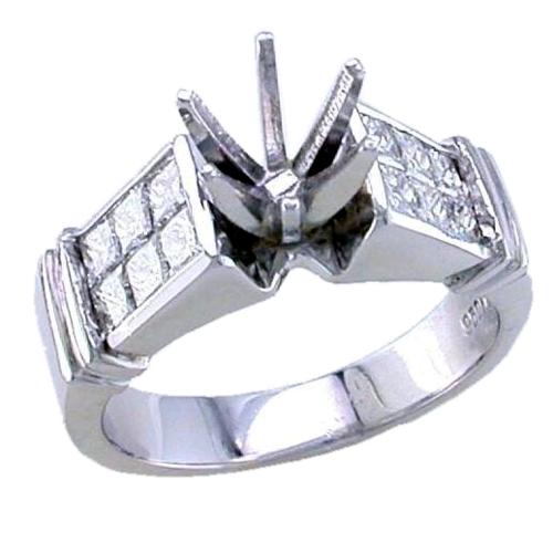 Two Rows Invisible Set Princess Cut Diamond Engagement Ring Semi