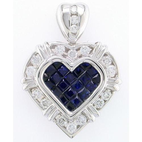 Invisible Set Princess Cut Sapphires, Channel Set Diamond Heart