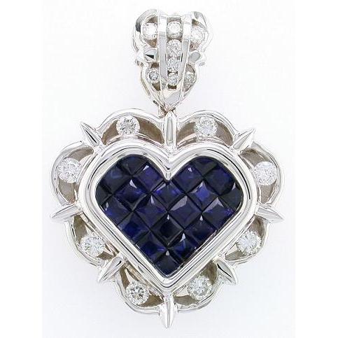 Invisible Set Princess Cut Sapphires, Channel Set Diamond Heart