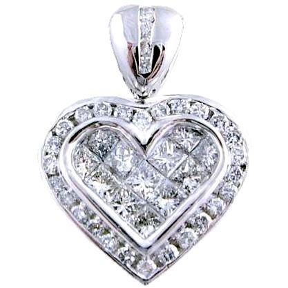 Invisible Set Princess Cut, Pave Set Diamond Heart Pendant