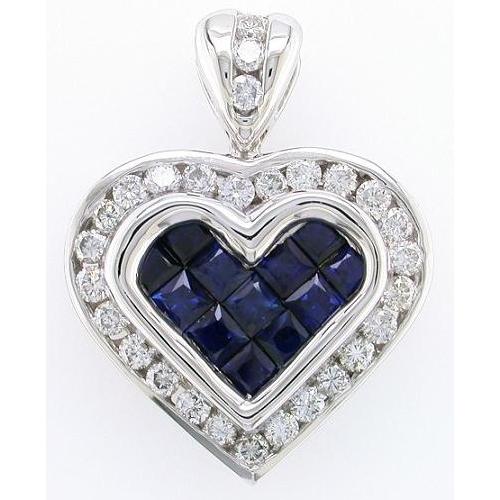 Invisible Set Princess Cut Sapphires, Pave Set Diamond Heart Pen