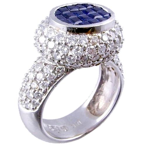 Pave Set Diamond, Invisible Set Princess Cut Sapphire Ring
