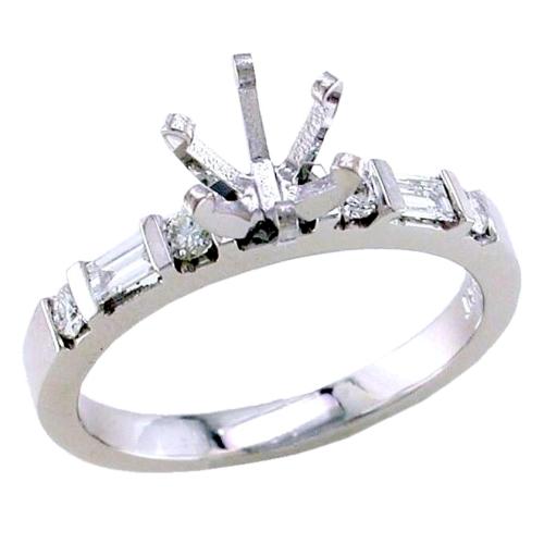 Channel Set Baguette, Round Diamond Engagement Ring Semi Mount