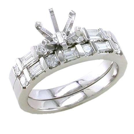 Channel Set Round/Baguette Diamond Bridal Set (Semi Mount)
