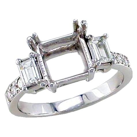 Prong Set Baguette Diamond Pave Set Engagement Ring Semi Mount