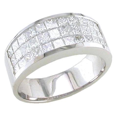 Three Rows Invisible Set Princess Cut Diamond Wedding Ring