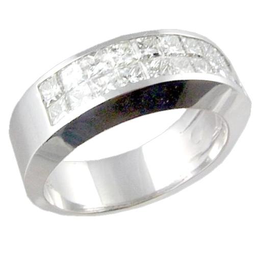 Two Rows Invisible Set Princess Cut Diamond Wedding Ring