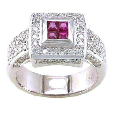 Pave Set Diamond, Invisible Set Princess Cut Ruby Ring