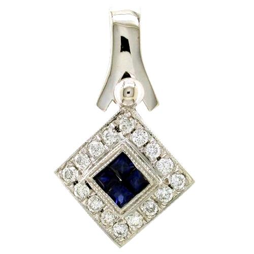 Pave Set Round Diamond, Invisible Set Princess Cut Sapphire Pend