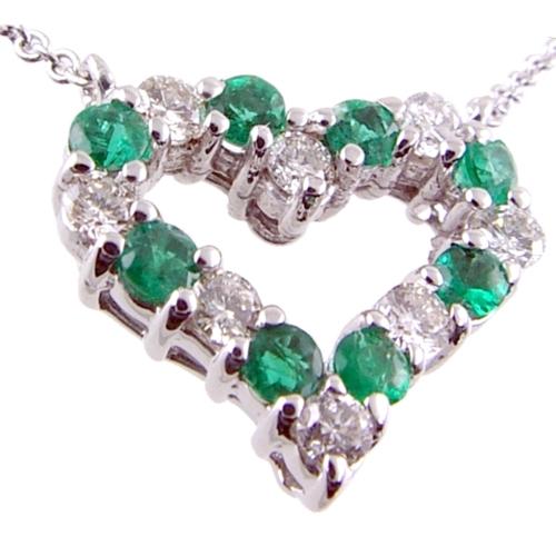 Prong Set Diamond/Emerald Heart Necklace
