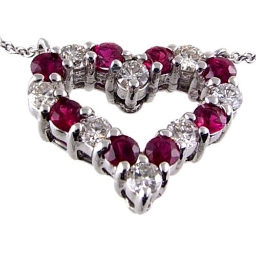 Prong Set Diamond/Ruby Heart Necklace
