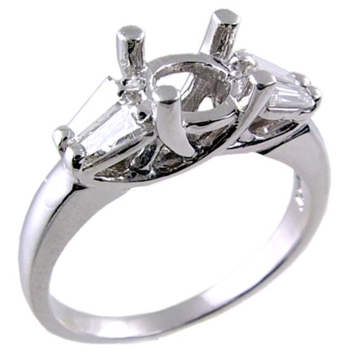 Prong Set Baguette Diamond Engagement Ring Semi Mount