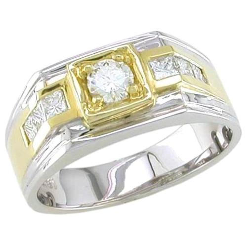 Mens Channel Set Princess Cut Diamond Ring With Round Diamond Ce
