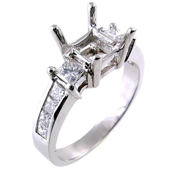 Channel/Prong Set Princess Cut Diamond Engagement Ring Semi Moun