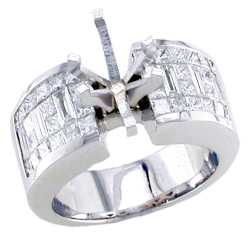 Invisible Set Princess Cut/Baguette Diamond Engagement Ring Semi