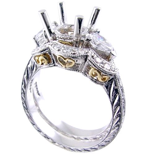 Hand Engraved Pave Set Diamond Bridal Set (Semi Mount)