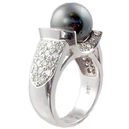 Channel Set/Pave Set Diamond Ring with Pearl Center