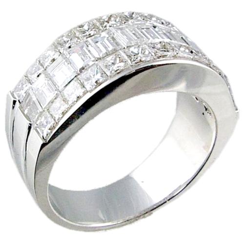 Three Rows Invisible Set Princess Cut, Baguette Diamond Wedding